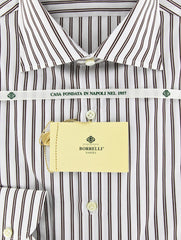 Luigi Borrelli Dark Brown Striped Cotton Shirt - Extra Slim - (GB2807) - Parent