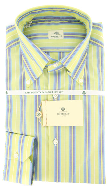 Luigi Borrelli Green Striped Cotton Shirt - Slim - (GB5883) - Parent