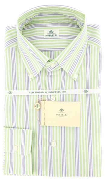Luigi Borrelli Green Striped Shirt - Slim - (GB5896) - Parent