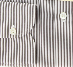 Luigi Borrelli Brown and White Striped Cotton Shirt 15.5/39