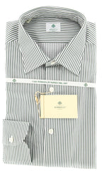 Luigi Borrelli Dark Green Striped Shirt - Extra Slim - 17/43 - (GB5980)