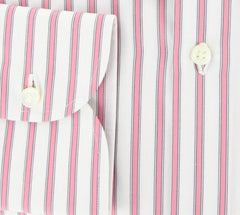 Luigi Borrelli Pink and Navy Blue Striped Shirt 17/43