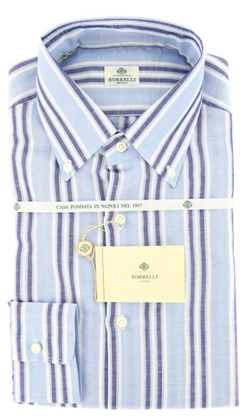 Luigi Borrelli Light Blue Striped Cotton Shirt - Slim - (GB6414) - Parent