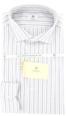 Luigi Borrelli Blue Striped Cotton Shirt - Extra Slim - 15/38 - (GB6985)