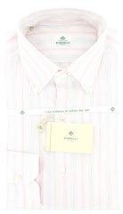 Luigi Borrelli Pink, White, Green and Blue Striped Shirt 15.5/39