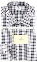 Luigi Borrelli Navy Blue Plaid Shirt - Extra Slim - 17/43 - (GB7621)
