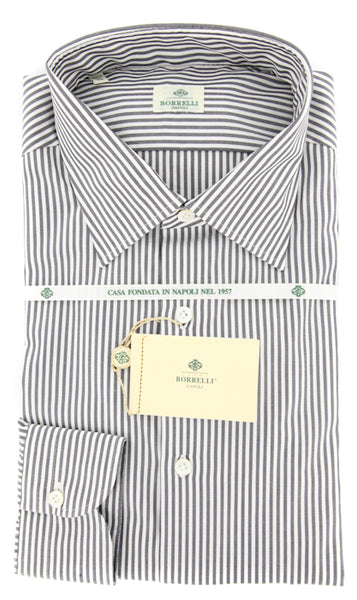 Borrelli Gray Striped Shirt - Extra Slim - 17/43 - (EV5203LEONARDO)