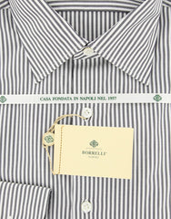 Borrelli Gray Striped Shirt - Extra Slim - 17/43 - (EV5203LEONARDO)