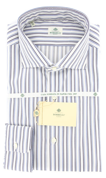 Borrelli Navy Blue Striped Shirt - Extra Slim - 17/43 - (EV5251NANDO)