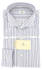 Borrelli Navy Blue Striped Shirt - Extra Slim - 17/43 - (EV5251NANDO)