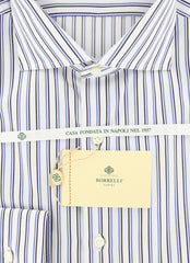 Borrelli Navy Blue Striped Shirt - Extra Slim - 17/43 - (EV5251NANDO)