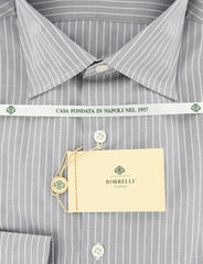 Borrelli Gray Striped Shirt - Extra Slim - 15.75/40 - (EV5191LEONARDO)