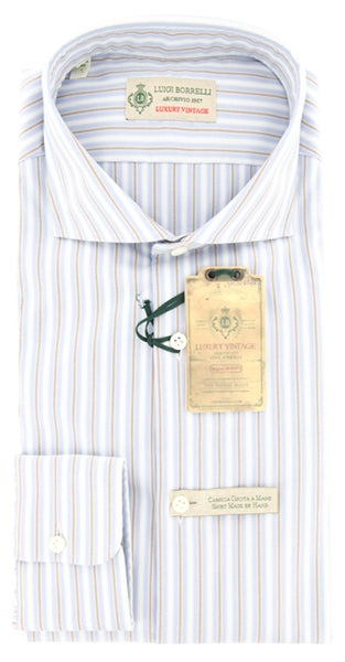 Luigi Borrelli Light Blue Striped Shirt - Extra Slim - (GB8440) - Parent
