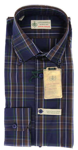 Luigi Borrelli Navy Blue Plaid Shirt - Extra Slim - (GB8736) - Parent