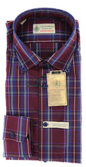 Luigi Borrelli Burgundy Red Plaid Shirt - Extra Slim - 15.75/40 (GB8761)
