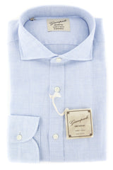 Giampaolo Light Blue Micro-Check Shirt - Extra Slim- 15/38 -(6185937CLAUDPT1)
