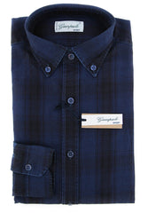 Giampaolo Dark Blue Plaid Denim Shirt - Extra Slim - M US/M EU (421571PT3)