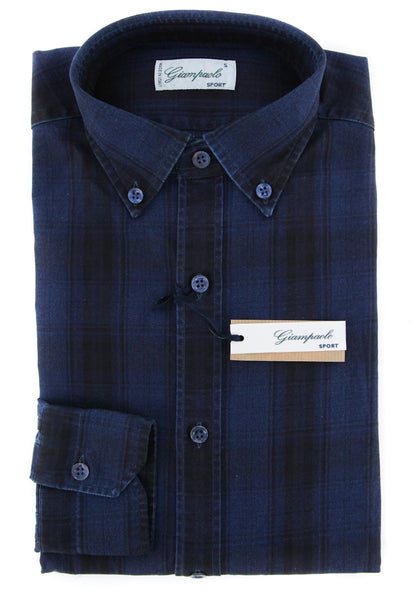 Giampaolo Dark Blue Plaid Denim Shirt - Extra Slim - (421571PT3) - Parent