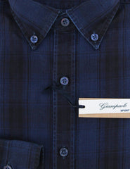 Giampaolo Dark Blue Plaid Denim Shirt - Extra Slim - (421571PT3) - Parent