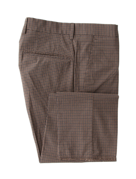Incotex Brown Micro-Check Cotton Blend Pants - Slim - (INC105222) - Parent