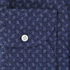 Isaia Dark Blue Floral Cotton Chambray Shirt - Slim - (49) - Parent