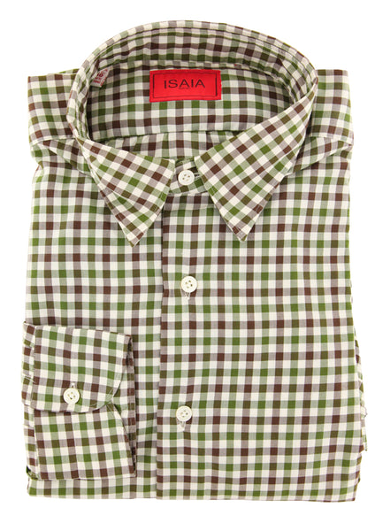 Isaia Green Shephard's Check Cotton Shirt - Extra Slim - (KA) - Parent