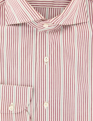 Isaia Burgundy Red Striped Cotton Shirt - Slim - (JX) - Parent