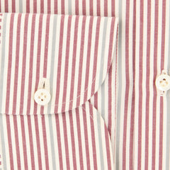 Isaia Burgundy Red Striped Cotton Shirt - Slim - (JX) - Parent