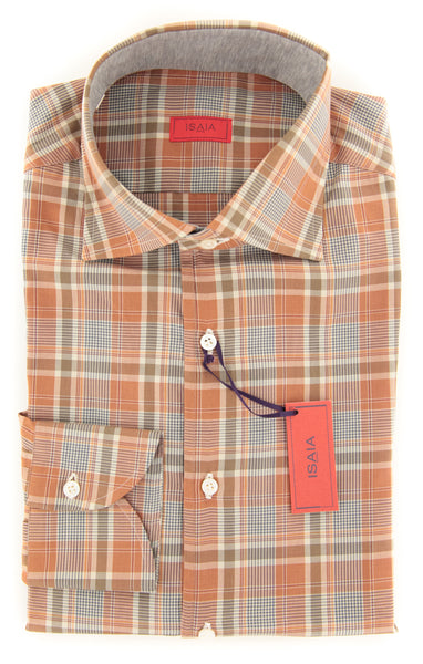 Isaia Caramel Brown Plaid Popover Cotton Shirt - Extra Slim - (OG) - Parent