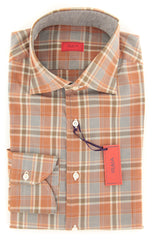 Isaia Caramel Brown Plaid Popover Cotton Shirt - Extra Slim - (OG) - Parent