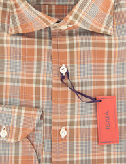 Isaia Caramel Brown Plaid Popover Cotton Shirt - Extra Slim - (OG) - Parent