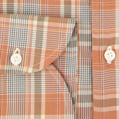 Isaia Caramel Brown Plaid Popover Cotton Shirt - Extra Slim - (OG) - Parent