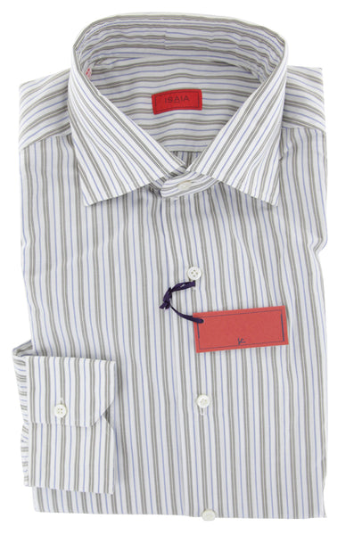 Isaia Light Brown Striped Cotton Shirt - Slim - (1Z) - Parent