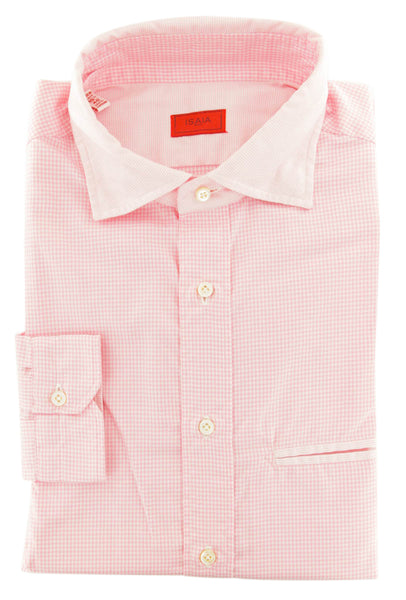 Isaia Pink Micro-Houndstooth Cotton Shirt - Extra Slim - (254) - Parent