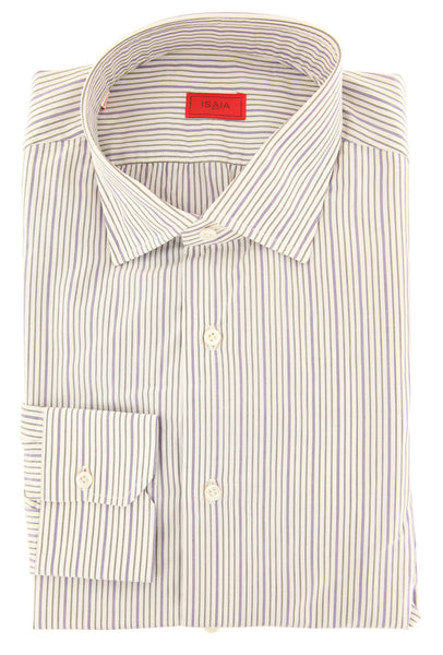 Isaia Purple Striped Cotton Shirt - Slim - (KB) - Parent
