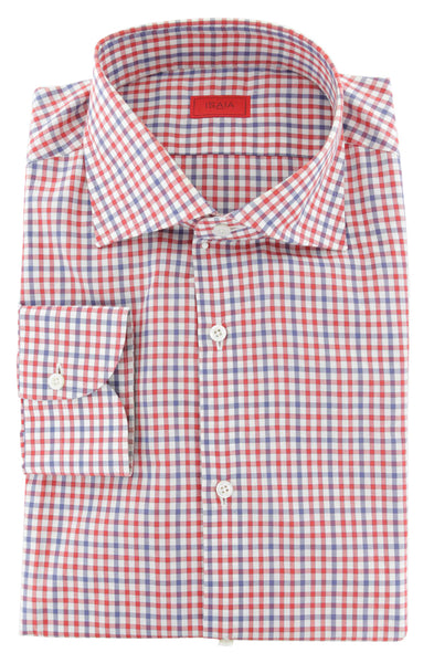 Isaia Red Check Cotton Shirt - Extra Slim - (327) - Parent