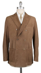 Kiton Light Brown Leather Solid Peacoat - 42/52 - (KTCOATBRNX21)