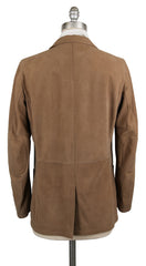 Kiton Light Brown Leather Solid Peacoat - (KTCOATBRNX21) - Parent