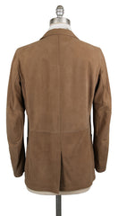 Kiton Light Brown Leather Solid Peacoat - (KTCOATBRNX21) - Parent