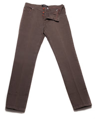 Brown Solid Cotton Pants - Slim - 38/54 - (1083)
