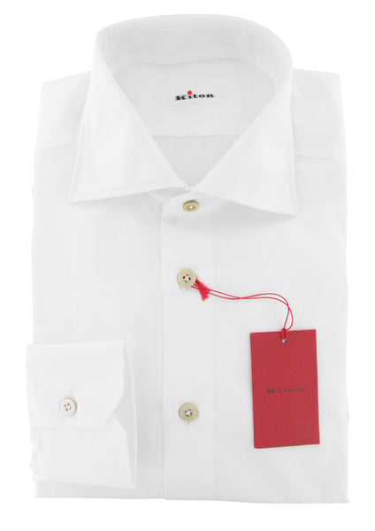 Kiton White Solid Cotton Shirt - Slim - (3L) - Parent