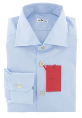 Kiton Light Blue Solid Cotton Shirt - Slim - (3D)