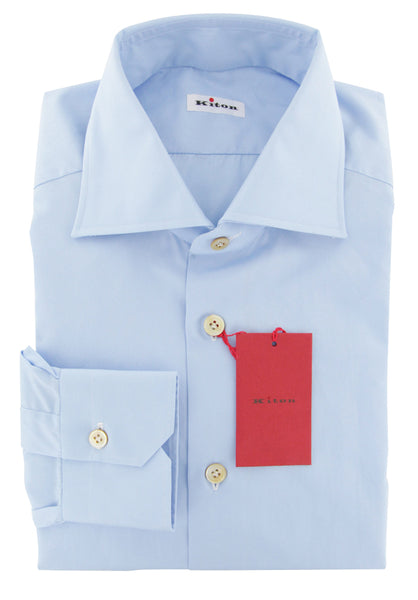 Kiton Light Blue Solid Cotton Shirt - Slim - (3D) - Parent