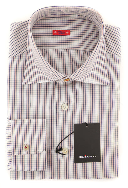 Kiton Cream Micro-Check Shirt - Slim - (FN920179) - Parent