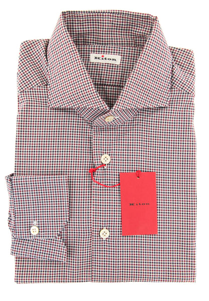 Kiton Burgundy Red Check Shirt - Slim - (KTUCC467903) - Parent