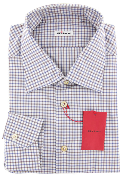 Kiton Light Brown Micro-Check Shirt - Slim - (KT9141711) - Parent