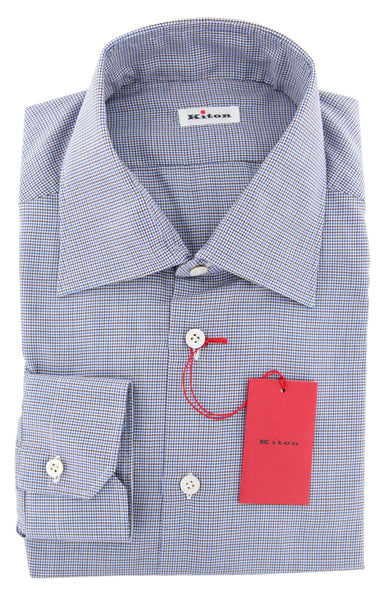 Kiton Light Blue Micro-Houndstooth Shirt - Slim - (KT126178) - Parent