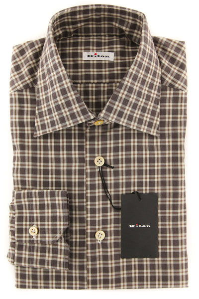 Kiton Caramel Brown Window Pane Shirt - Slim - (KT1122176) - Parent