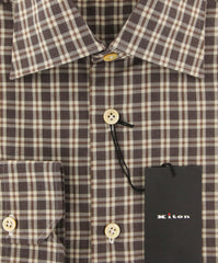 Kiton Caramel Brown Window Pane Shirt - Slim - (KT1122176) - Parent
