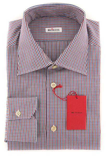 Kiton Burgundy Red Micro-Check Shirt - Slim - (KT125172) - Parent